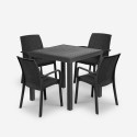 Garten-Set viereckiger Tisch 80x80cm Rattan 4 Stühle Schwarz Nisida Dark Lagerbestand