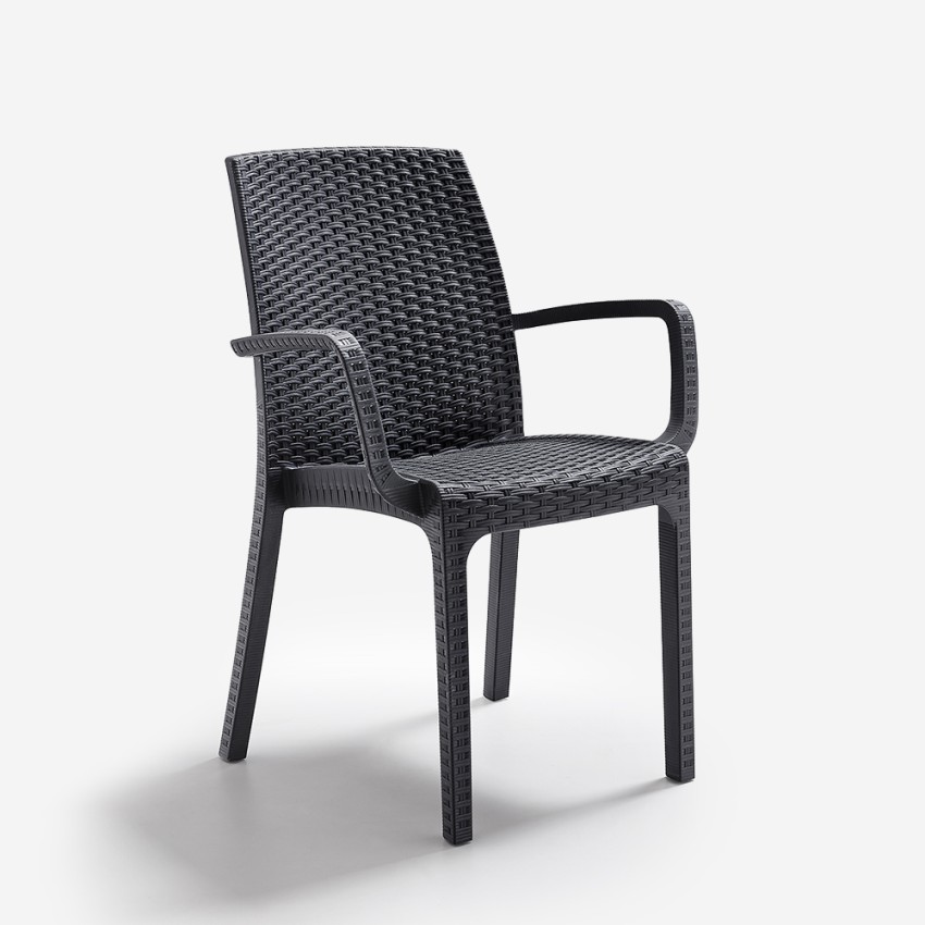 Garten-Set viereckiger Tisch 80x80cm Rattan 4 Stühle Schwarz Nisida Dark 