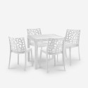 Set Garten-Tisch Außenbereich 80x80cm Rattan 4 Stühle Weiß Nisida Light Maße