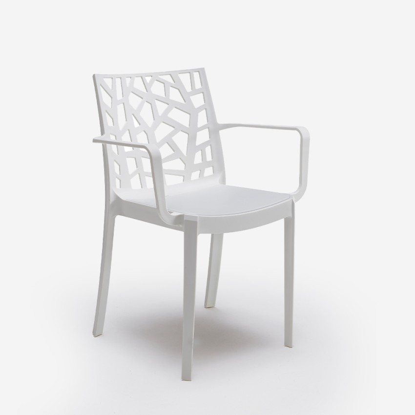 Set Garten-Tisch Außenbereich 80x80cm Rattan 4 Stühle Weiß Nisida Light 