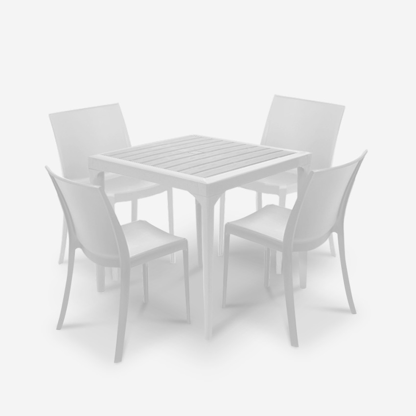 Garten Set Tisch 80x80cm 4 Stühle Außen weiß Provence Light Rabatte