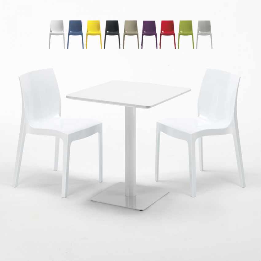 Weiß Tisch Quadratisch 60x60 mit 2 Bunten Stühlen Ice Lemon Angebot