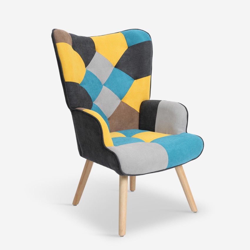 Fauteuil patchwork et repose-pieds style style scandinave Chapty Plus Réductions
