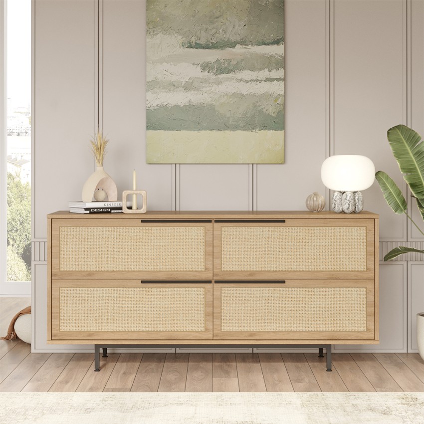 Rattan-Effekt 4-türige Küchenanrichte aus Holz Dhunnan Angebot