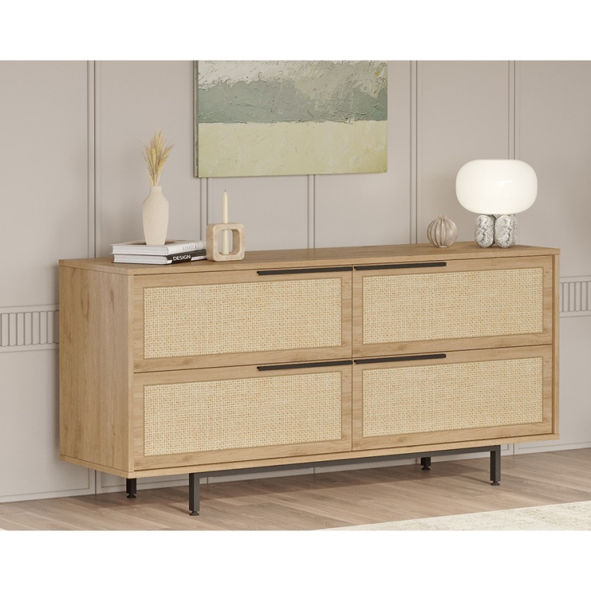 Rattan-Effekt 4-türige Küchenanrichte aus Holz Dhunnan Sales