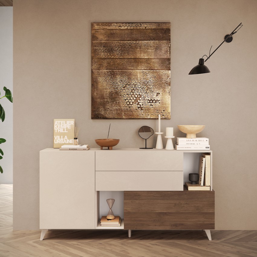 Küchenanrichte Wohnzimmer 2 Türen 2 Schubladen Holz weiß 181x42x94cm Kamie 
