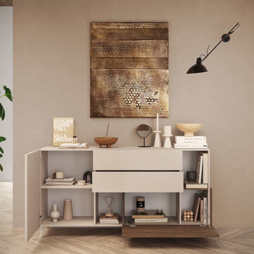Küchenanrichte Wohnzimmer 2 Türen 2 Schubladen Holz weiß 181x42x94cm Kamie 