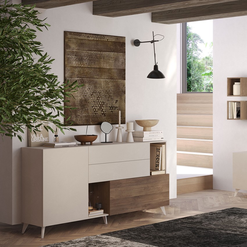 Küchenanrichte Wohnzimmer 2 Türen 2 Schubladen Holz weiß 181x42x94cm Kamie Auswahl