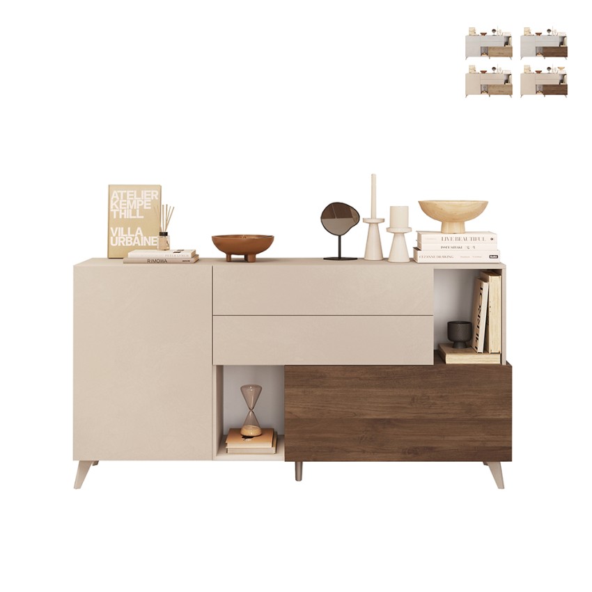 Küchenanrichte Wohnzimmer 2 Türen 2 Schubladen Holz weiß 181x42x94cm Kamie Sales