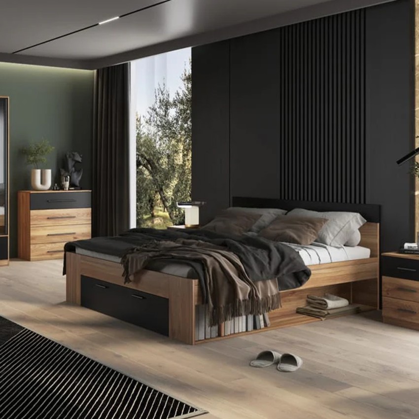 Lit double 160x200cm avec sommier lattes et coffre de rangement Esmera Vente