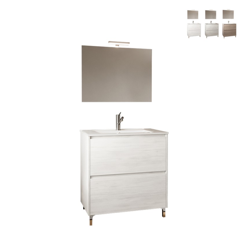 Moderner bodenstehender Badezimmerschrank mit Füßen Waschtisch 80cm Spiegel Lisbona 80 Angebot