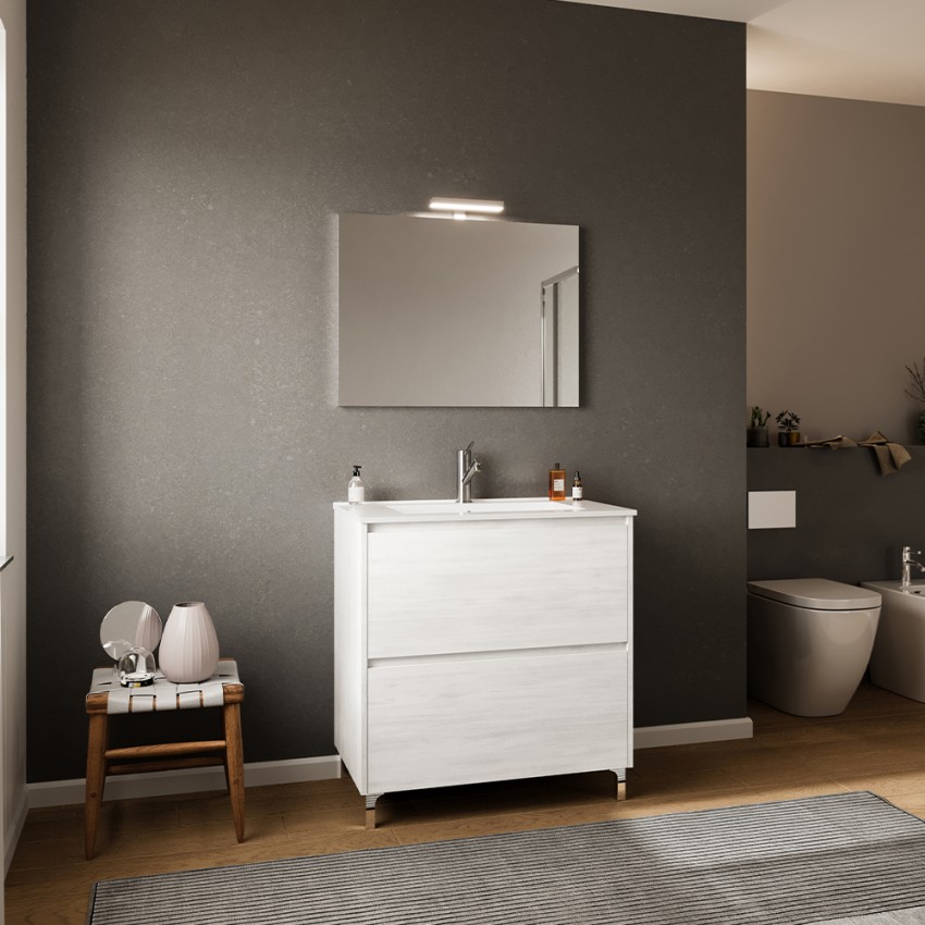 Moderner bodenstehender Badezimmerschrank mit Füßen Waschtisch 80cm Spiegel Lisbona 80 Katalog