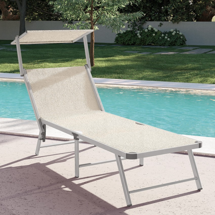 Bain de soleil de jardin transat piscine pliant en aluminium Gabicce Gold 