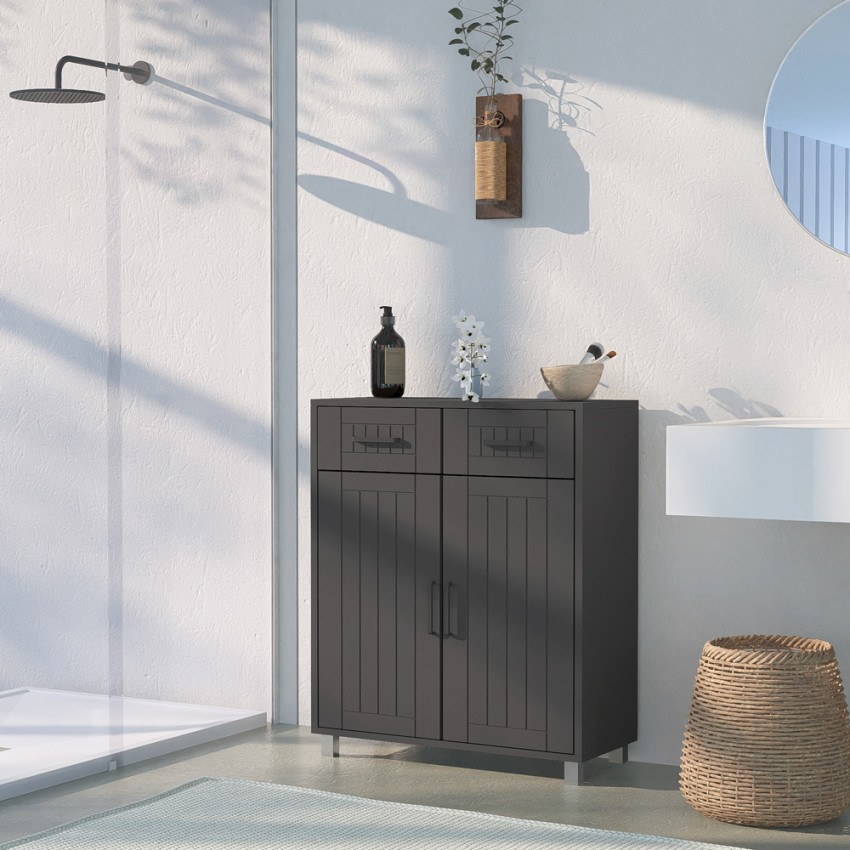 Mueble de baño multiusos moderno 2 puertas 2 cajones 60 cm Takari Stock