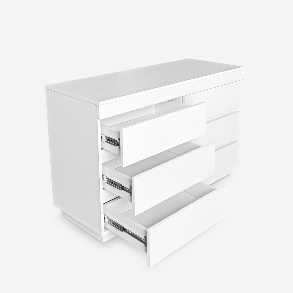Commode chambre 6 tiroirs blanc et bois Dainis Offre