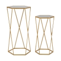 Set 2 tavolini esagonali da salotto in metallo dorato e specchio Esagonal Promozione