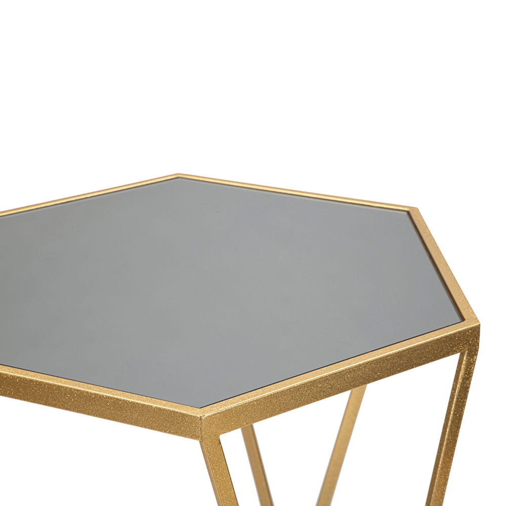 Set 2 tavolini esagonali da salotto in metallo dorato e specchio Esagonal Offerta