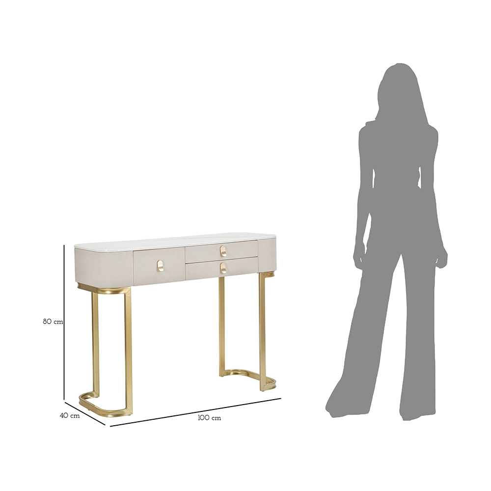 Glamour Eingangskonsole mit 3 Schubladen und goldenen Beinen 100x40cm Eigenschaften