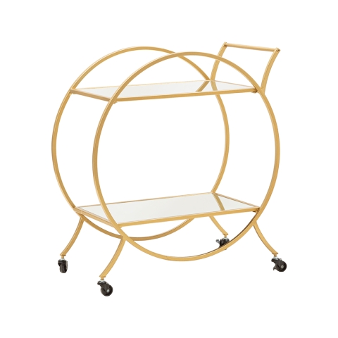 Barwagen aus goldenem Metall mit Spiegelregalen Globe Aktion