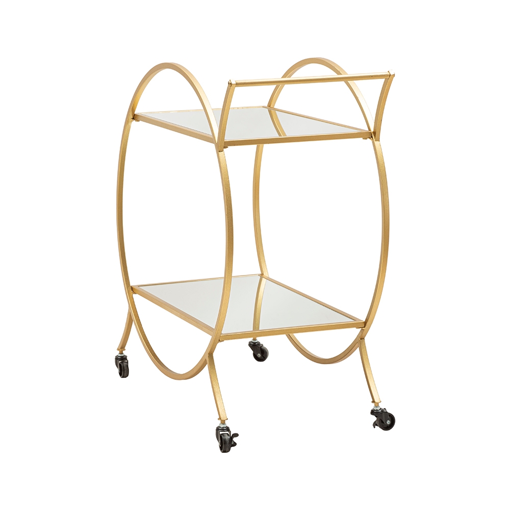 Carrito bar de salón en metal dorado con estantes de espejo Globe Rebajas