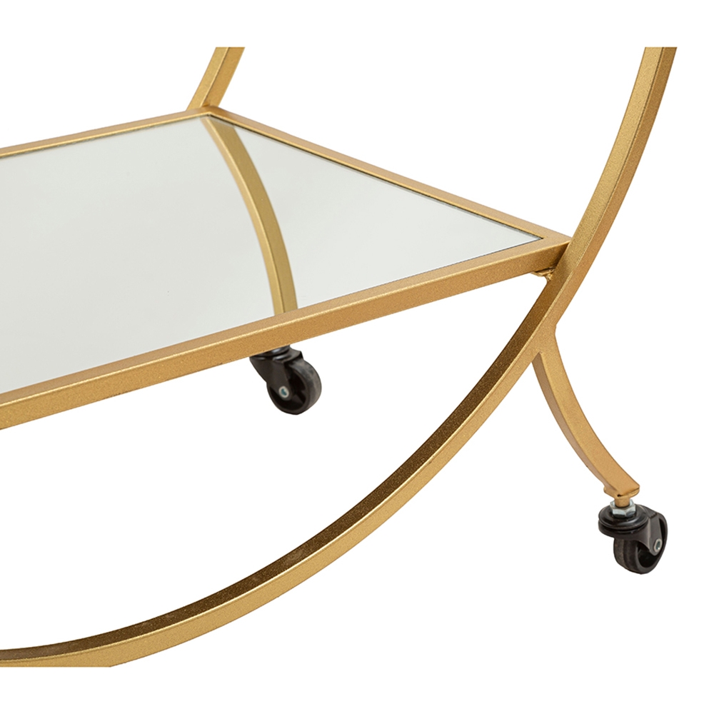 Carrito bar de salón en metal dorado con estantes de espejo Globe Stock