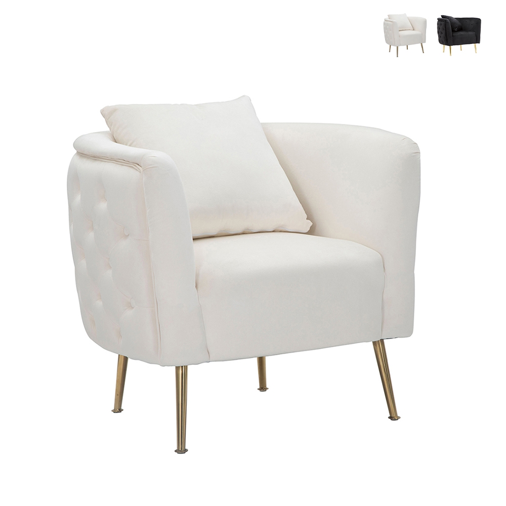 Sillón glam de terciopelo con patas doradas y cojín Bucarest-P Promoción
