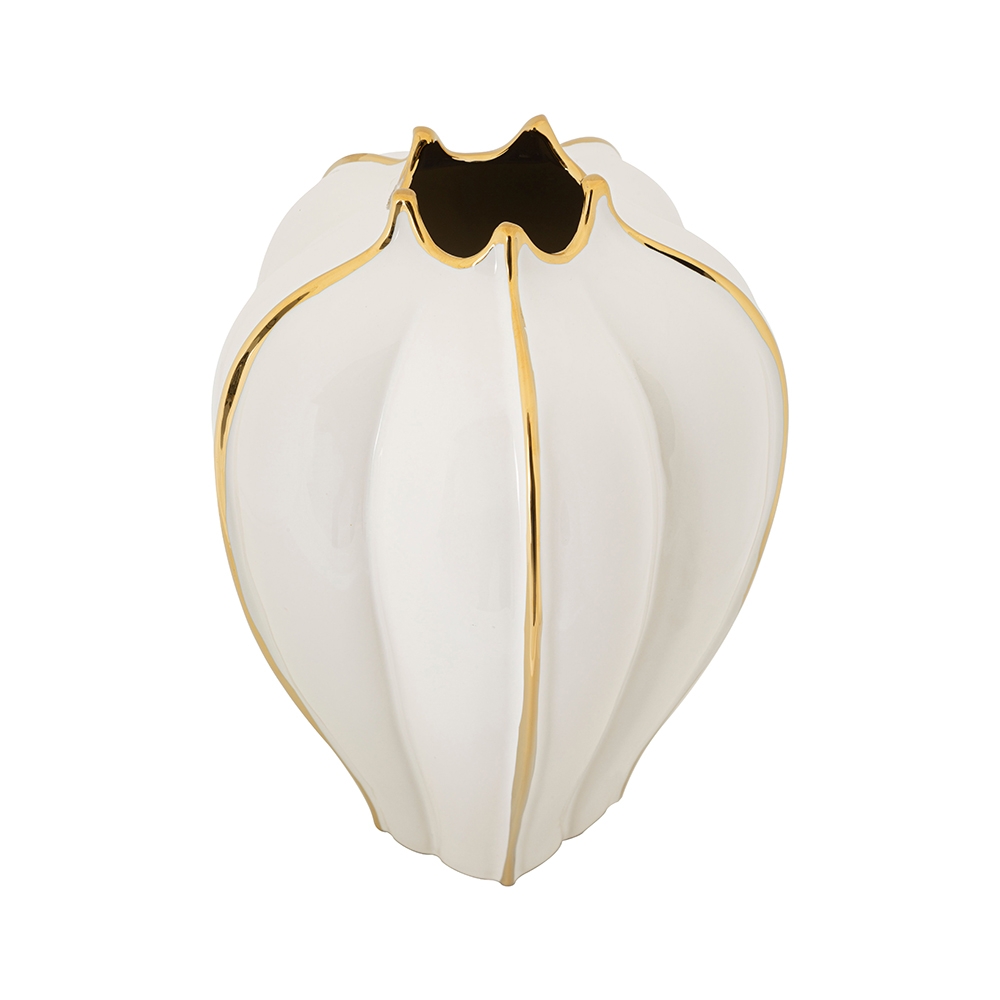 Vaso per fiori in ceramica bianco e dettagli dorati Potter Offerta