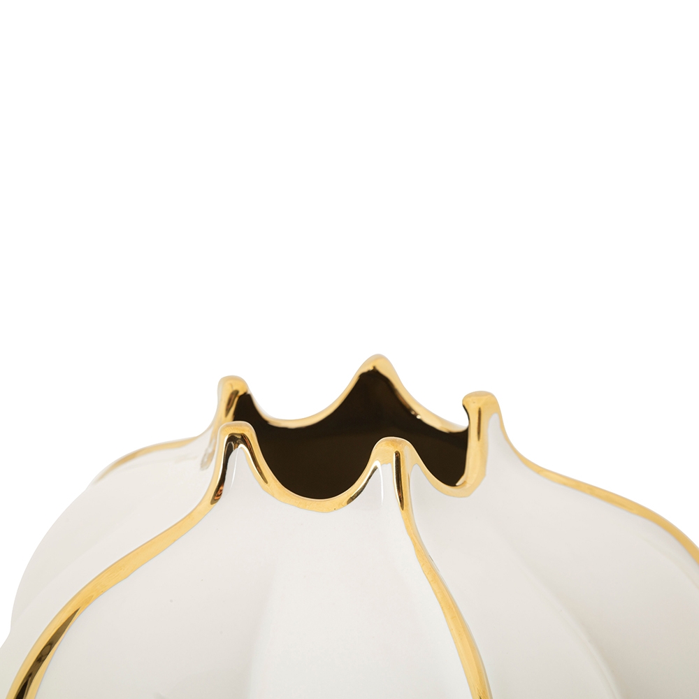 Vaso per fiori in ceramica bianco e dettagli dorati Potter Sconti