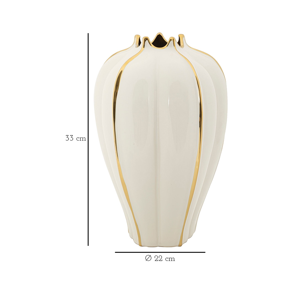 Vaso per fiori in ceramica bianco e dettagli dorati Potter Catalogo