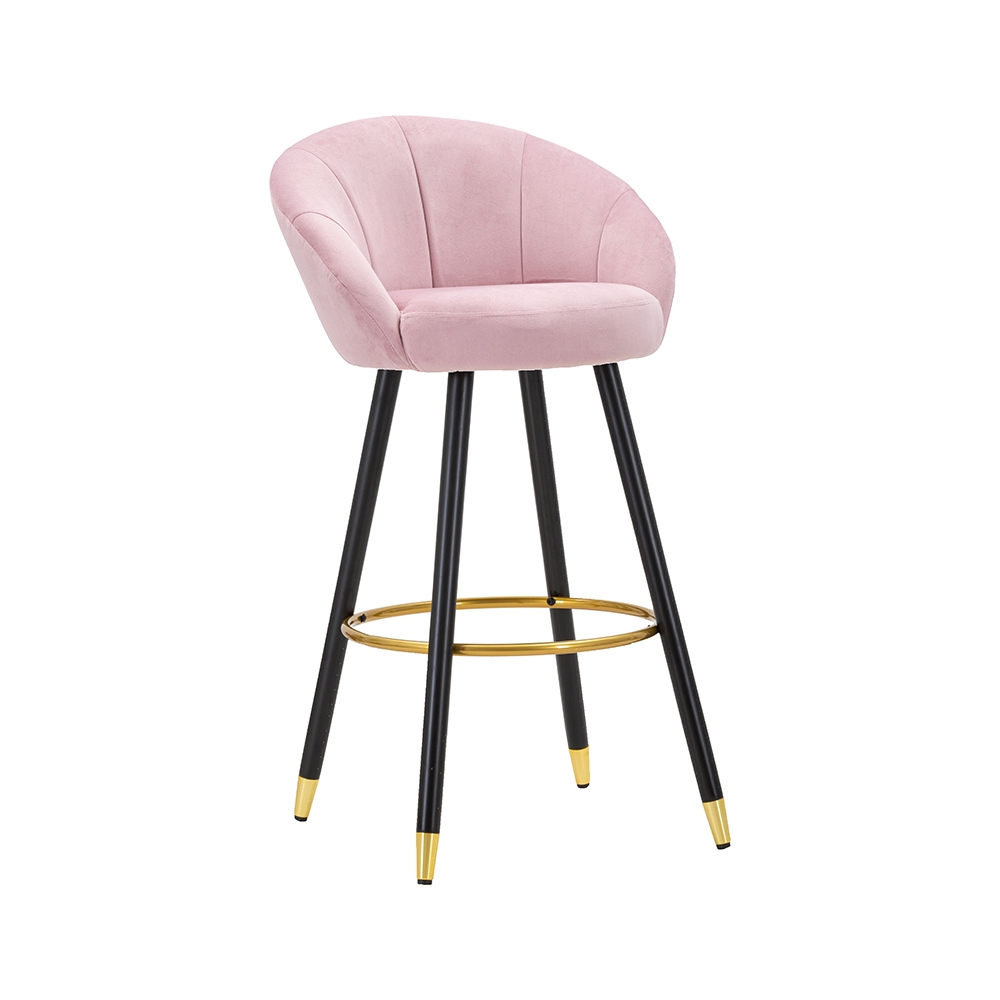 Sgabello bar cucina in velluto e gambe in legno nero e dorato h80cm Prague 