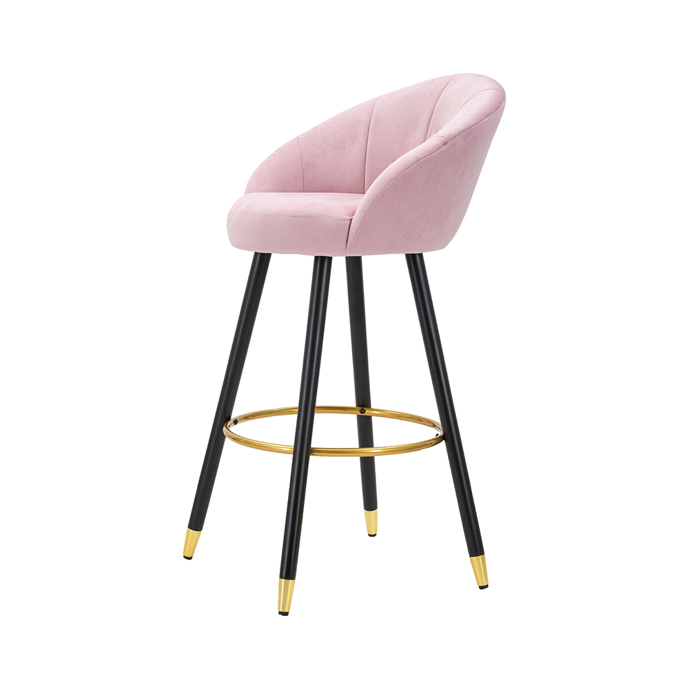 Sgabello bar cucina in velluto e gambe in legno nero e dorato h80cm Prague 