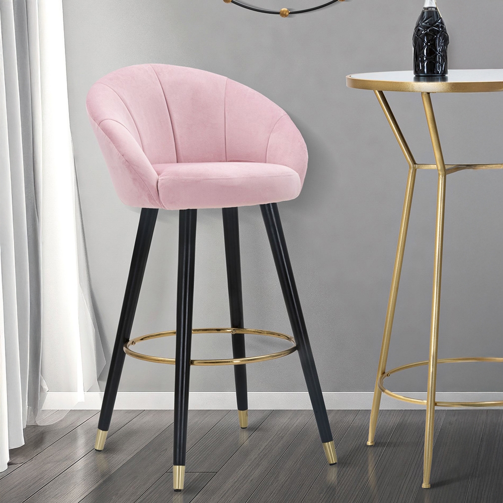 Sgabello bar cucina in velluto e gambe in legno nero e dorato h80cm Prague Saldi