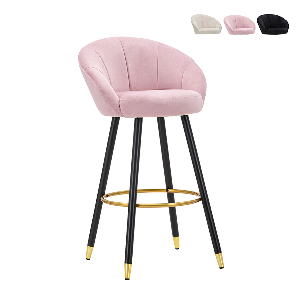 Sgabello bar cucina in velluto e gambe in legno nero e dorato h80cm Prague Offerta