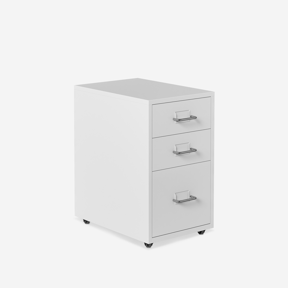 Commode de bureau mobile en métal blanc 3 tiroirs et roulettes Layt M Promotion