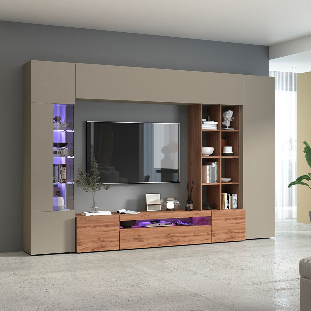 Mueble modular para sala de estar moderna con vitrina y librería Egypt WT Promoción