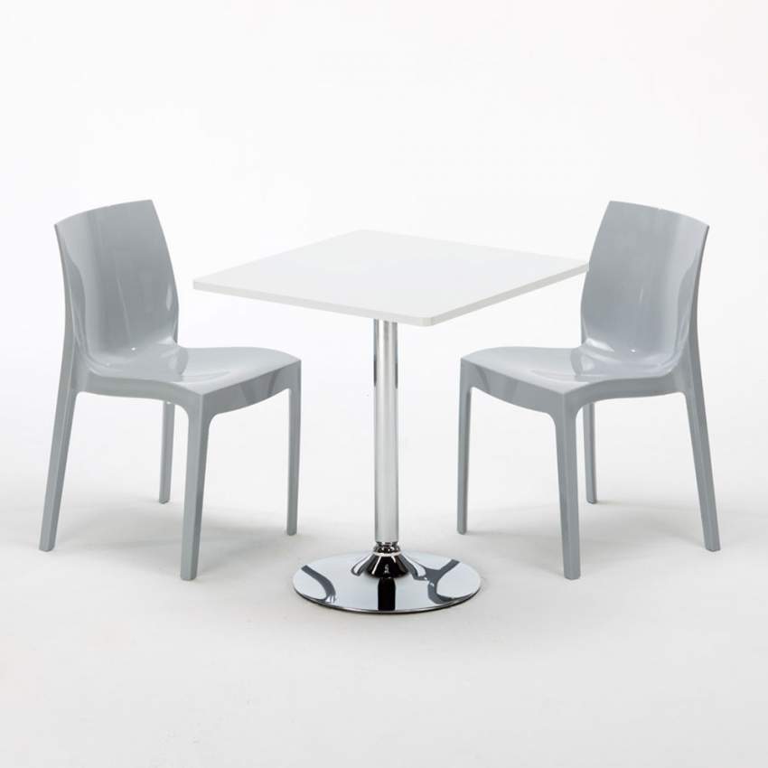 Weiß Quadratisch Tisch und 2 Stühle Farbiges Polypropylen-Innenmastenset Grand Soleil Ice Cocktail 