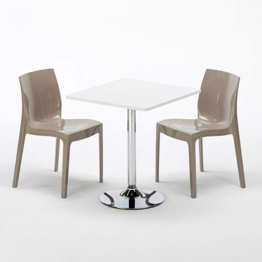 Weiß Quadratisch Tisch und 2 Stühle Farbiges Polypropylen-Innenmastenset Grand Soleil Ice Cocktail 