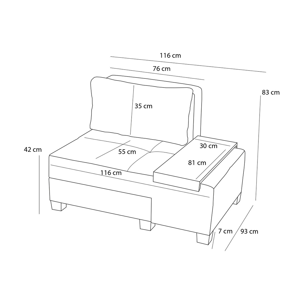 Chaise longue lit pliable en lin Betty côté gauche 