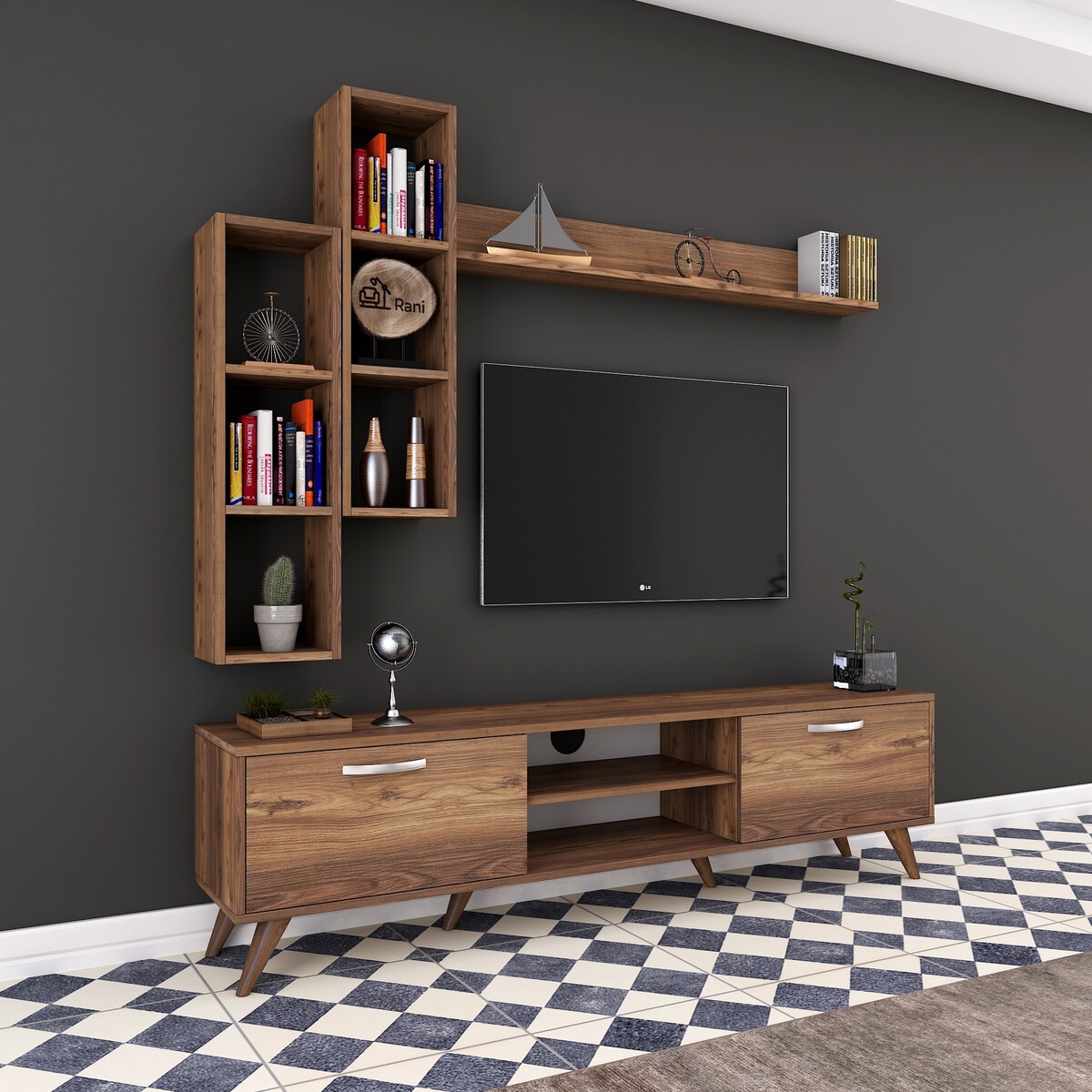 Meuble TV Mural 180 Cm Blanc Avec 2 Vitrines Et étagère - Set 4 éléments Modulables Pour Téléviseur Jusqu'à 80" - 10