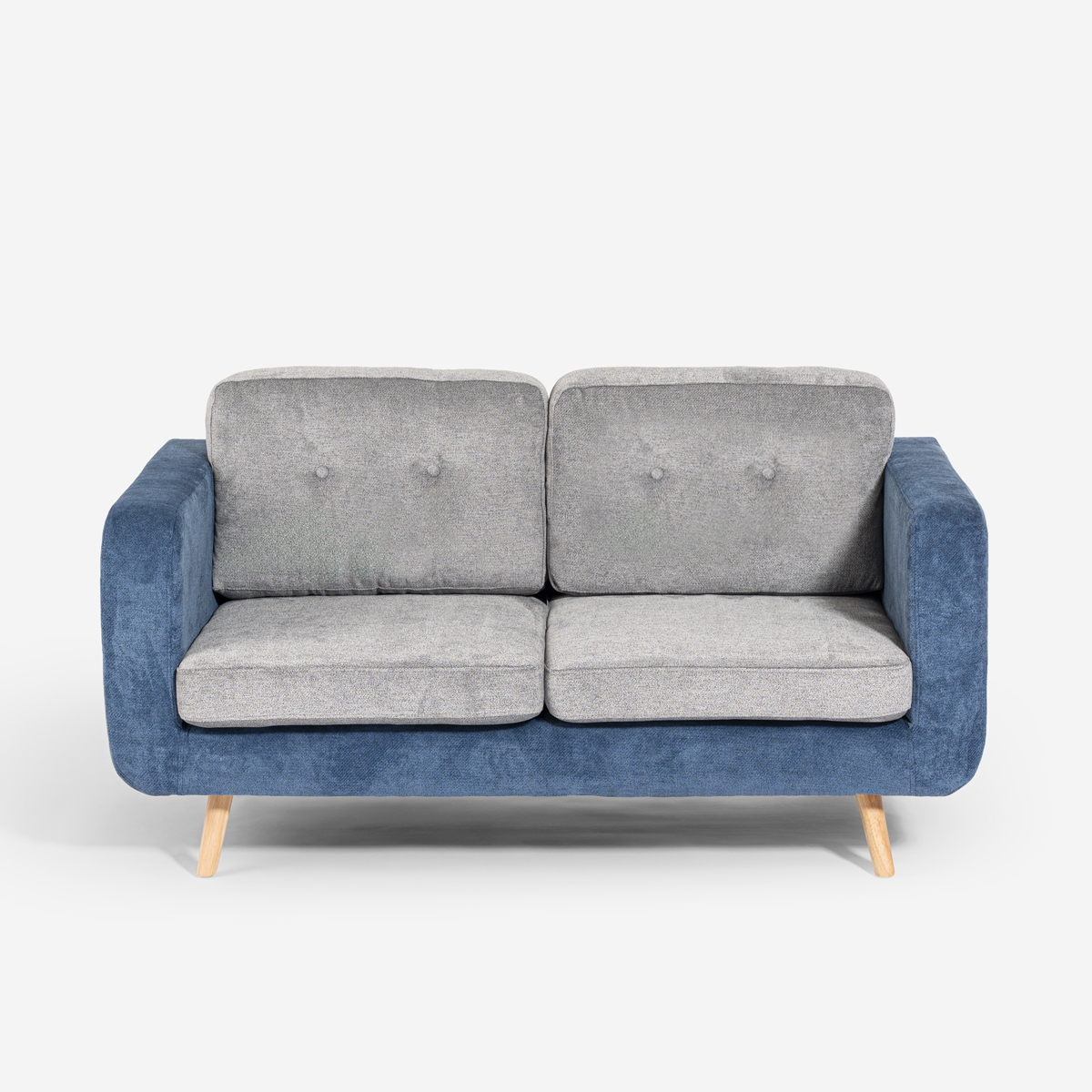 Sofa 2-Sitzer aus zweifarbigem grauem und blauem Stoff mit Wechselkissen Biko Sales