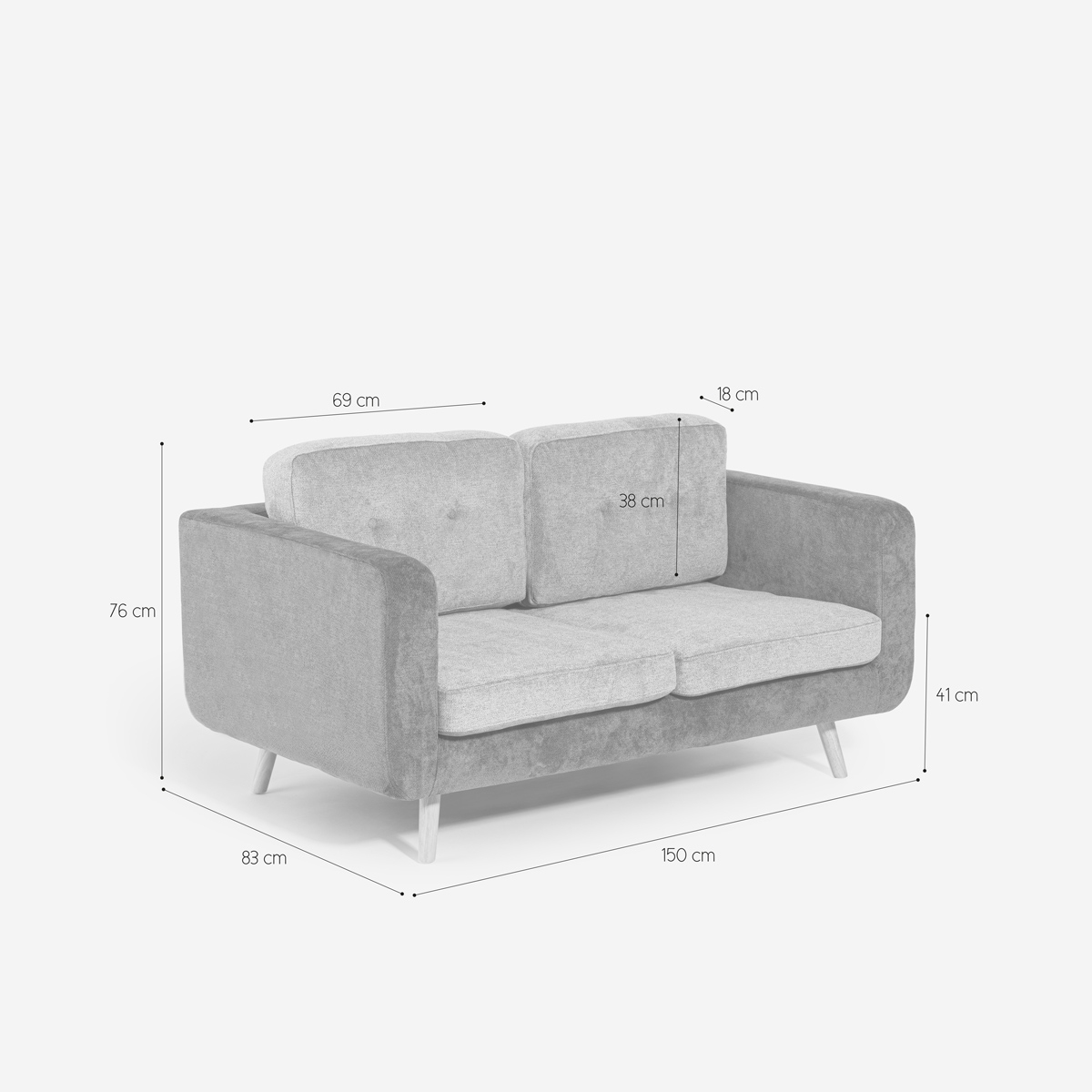 Sofa 2-Sitzer aus zweifarbigem grauem und blauem Stoff mit Wechselkissen Biko Lagerbestand