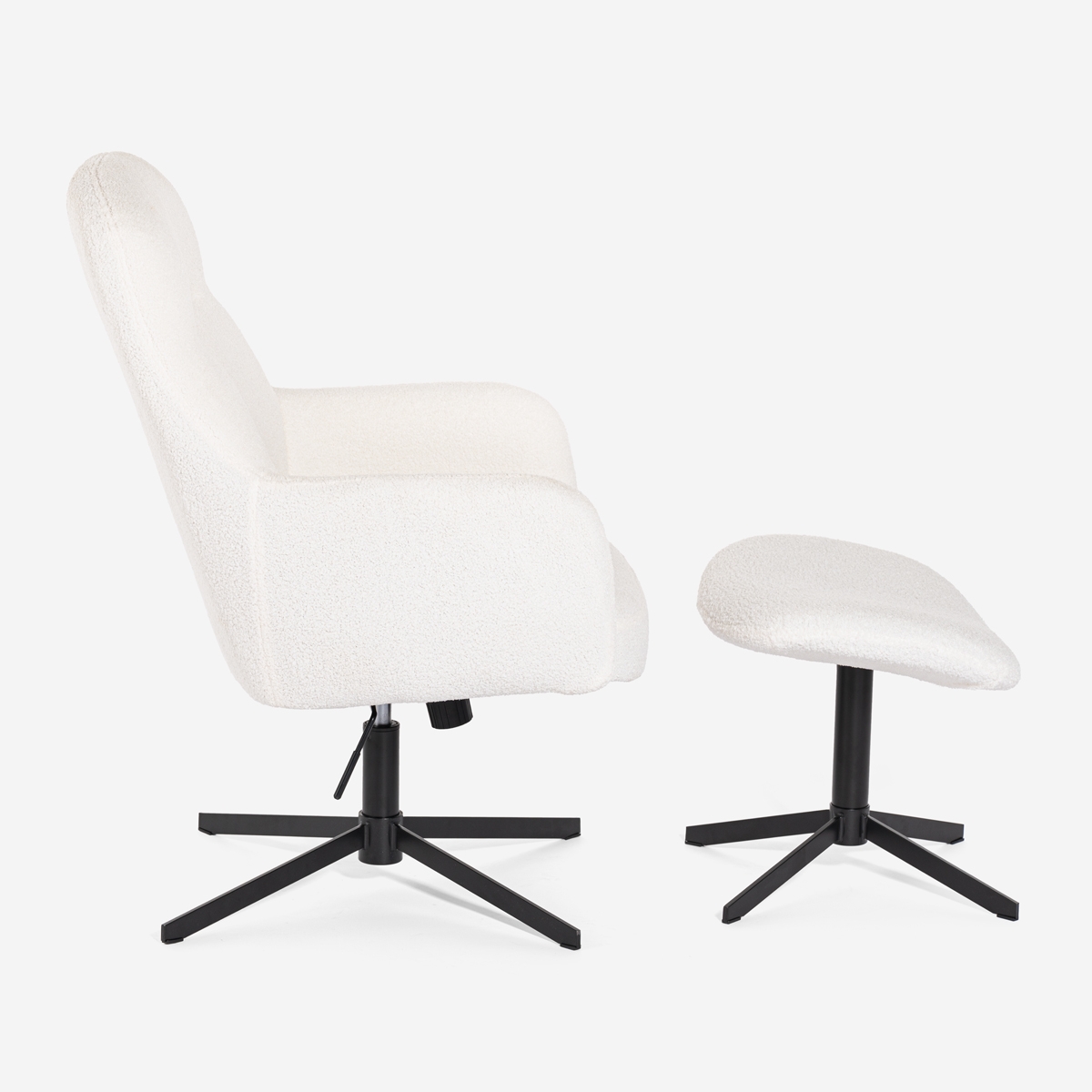 Fauteuil avec repose-pieds en bouclé blanc pour salon bureau Shiro Offre