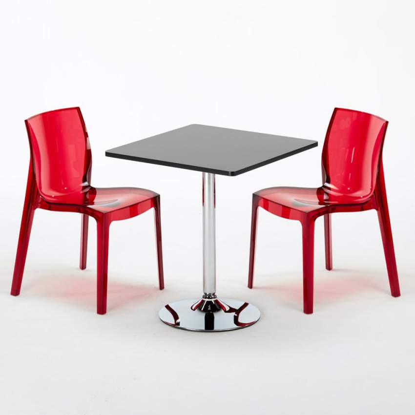 Mesa Cuadrada Negra 70x70 cm y Sillas De Colores Transparentes Femme Fatale Phantom Modelo