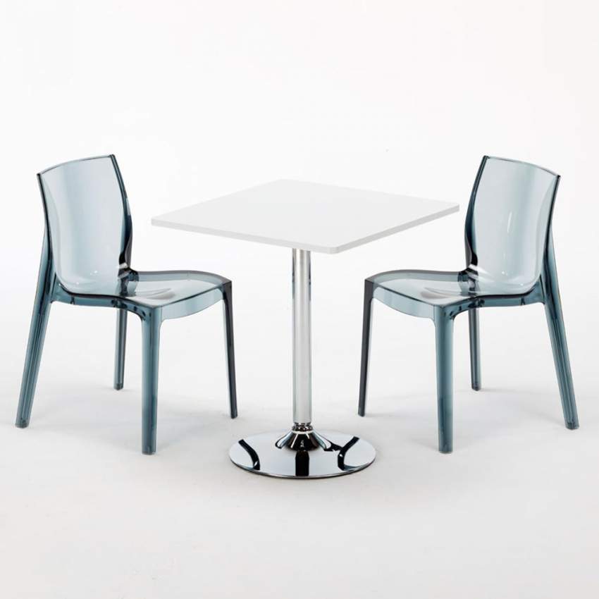 Mesa Cuadrada Blanca 70x70 cm y Sillas De Colores Transparentes Femme Fatale Demon Descueto