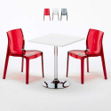 Tavolino Quadrato Bianco 70x70 cm con 2 Sedie Colorate Trasparenti Femme Fatale Demon Offerta