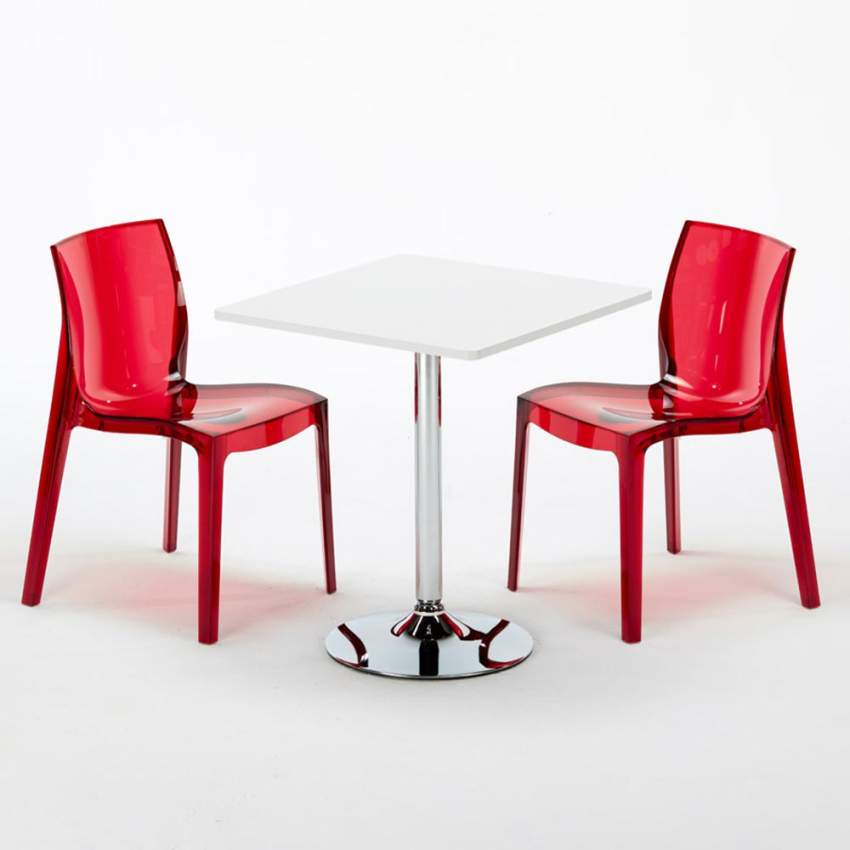 Weiß Quadratisch Tisch und 2 Stühle Farbiges Polypropylen-Innenmastenset Grand Soleil Femme Fatale Demon Maße