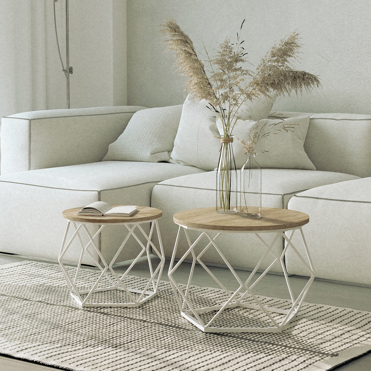 Set 2 tavolini da salotto design moderno con base in metallo Aragonite Saldi