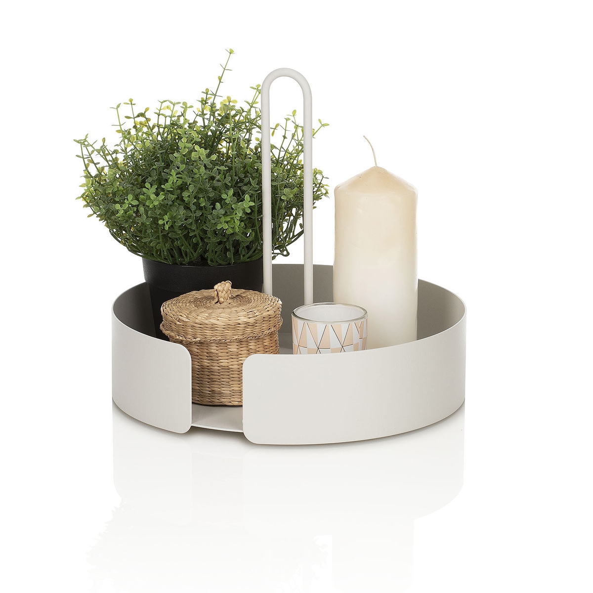 Plateau rond porte-objets en métal blanc Joko Vente