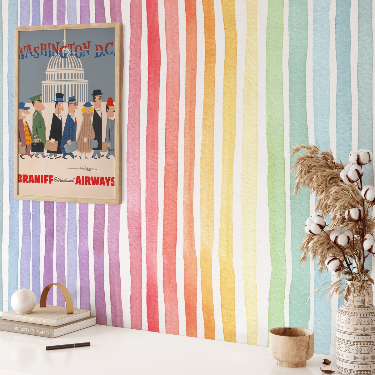Papier peint adhésif coloré pour chambre d'enfant Rayures Arc-en-ciel Offre