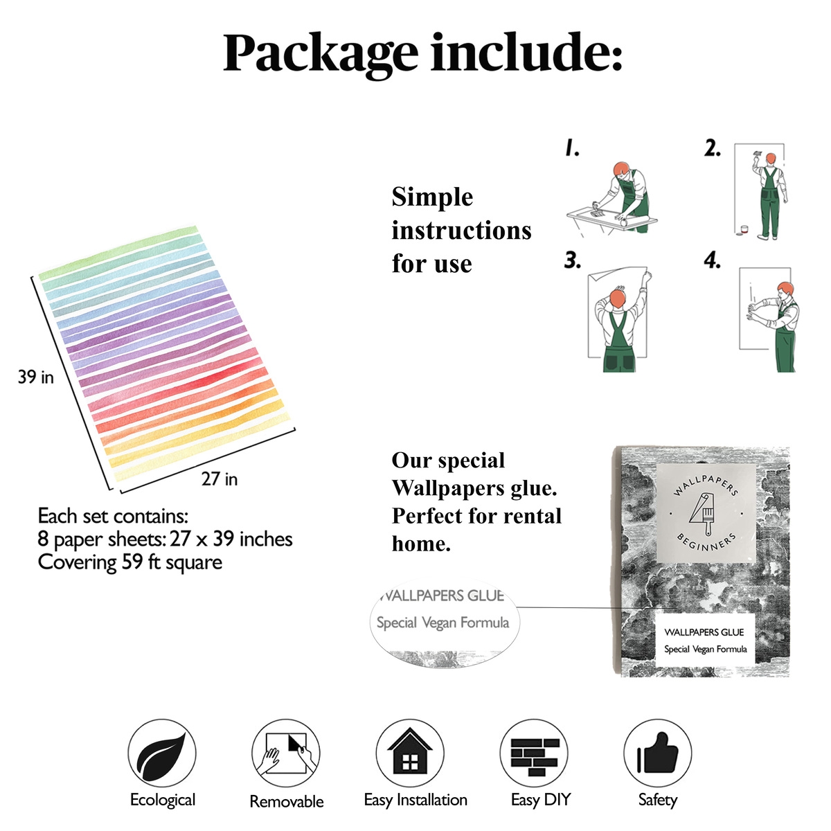 Papier peint adhésif coloré pour chambre d'enfant Rayures Arc-en-ciel Modèle